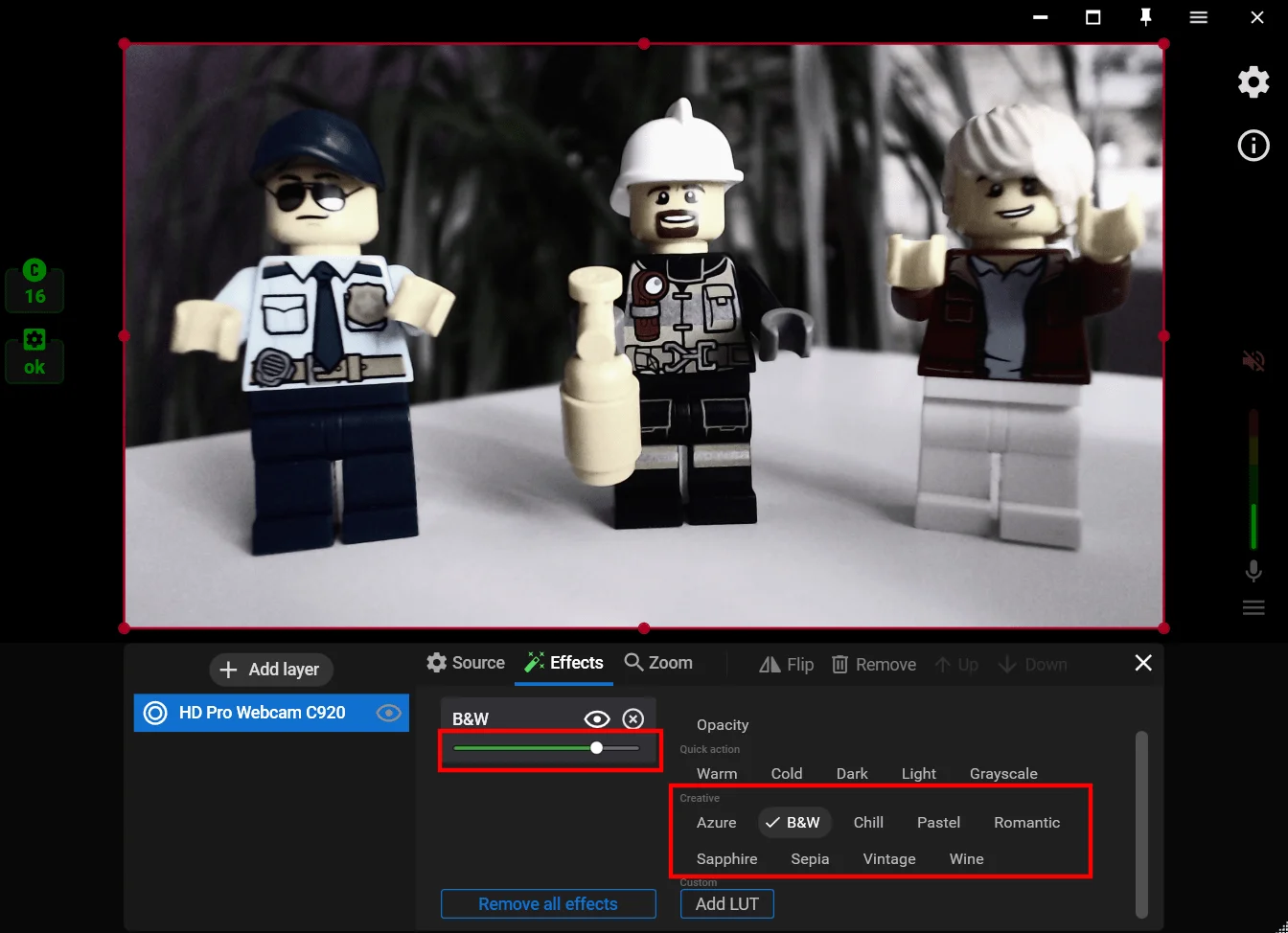 LUT filters live streaming