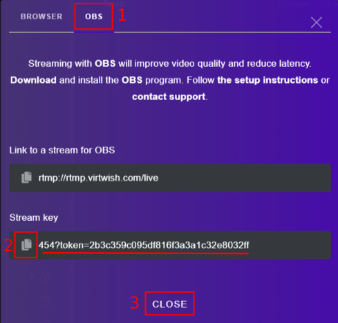 Virtwish stream key