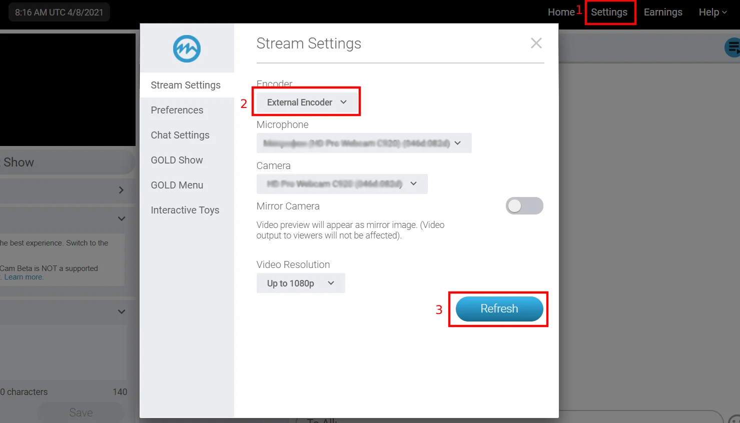 Streamate external encoder