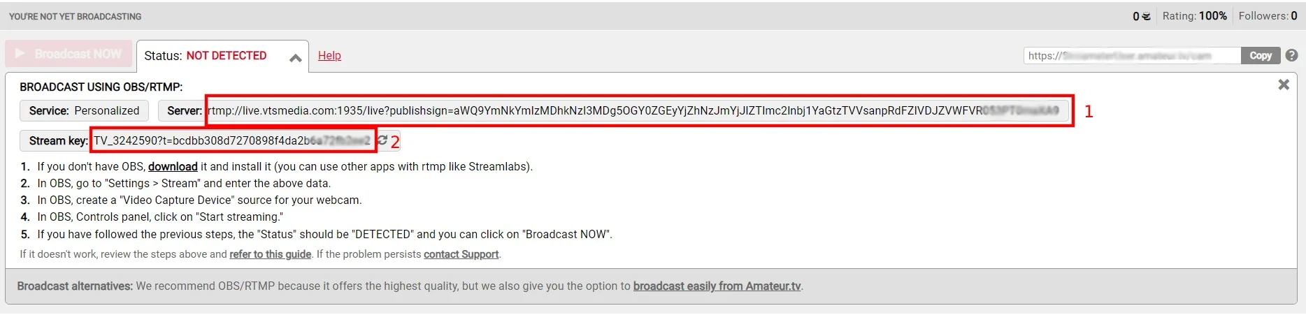 Amateur.tv stream key